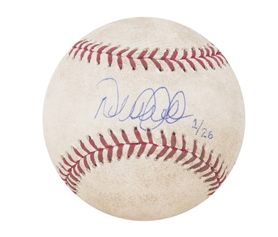 Derek Jeter Game Used and Signed Baseball from Paul ONeill Day 8-09-2014 Tied Wagner Career Hits (MLB Authenticated and Steiner)